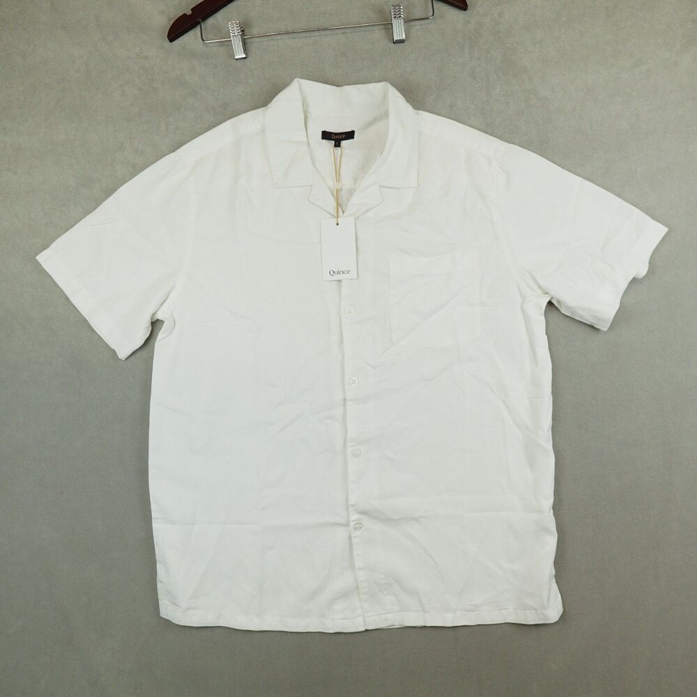 NWT Quince Vintage Wash Tencel Camp Shirt White Men Size Large Minimalist Casual